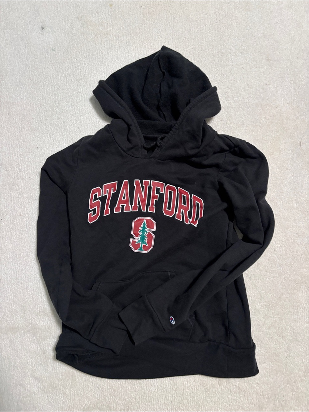 Champion Black Stanford Hoodie Sweater with Red and Green Logo